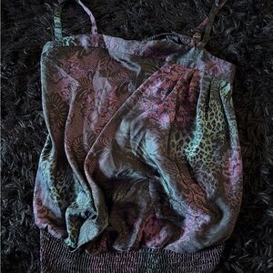 Purple Teal Animal Print Satin Cami Top